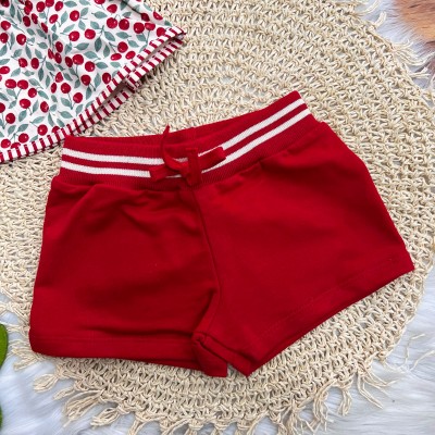 Conj. Batinha Mini Cerejinhas e Short - Areia e Vermelho